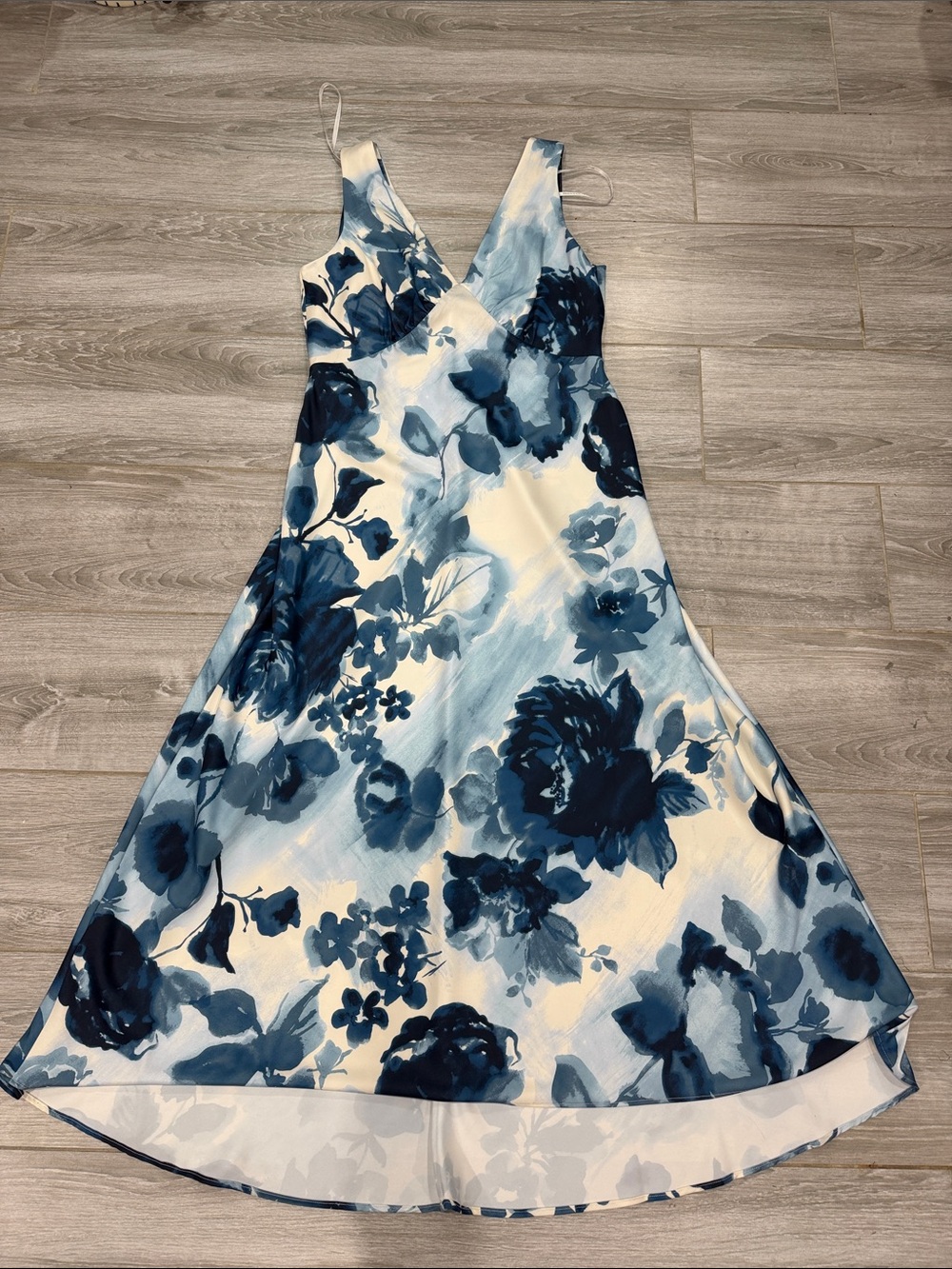 Donna Karan Blue and White Floral High-Low Dress size 10